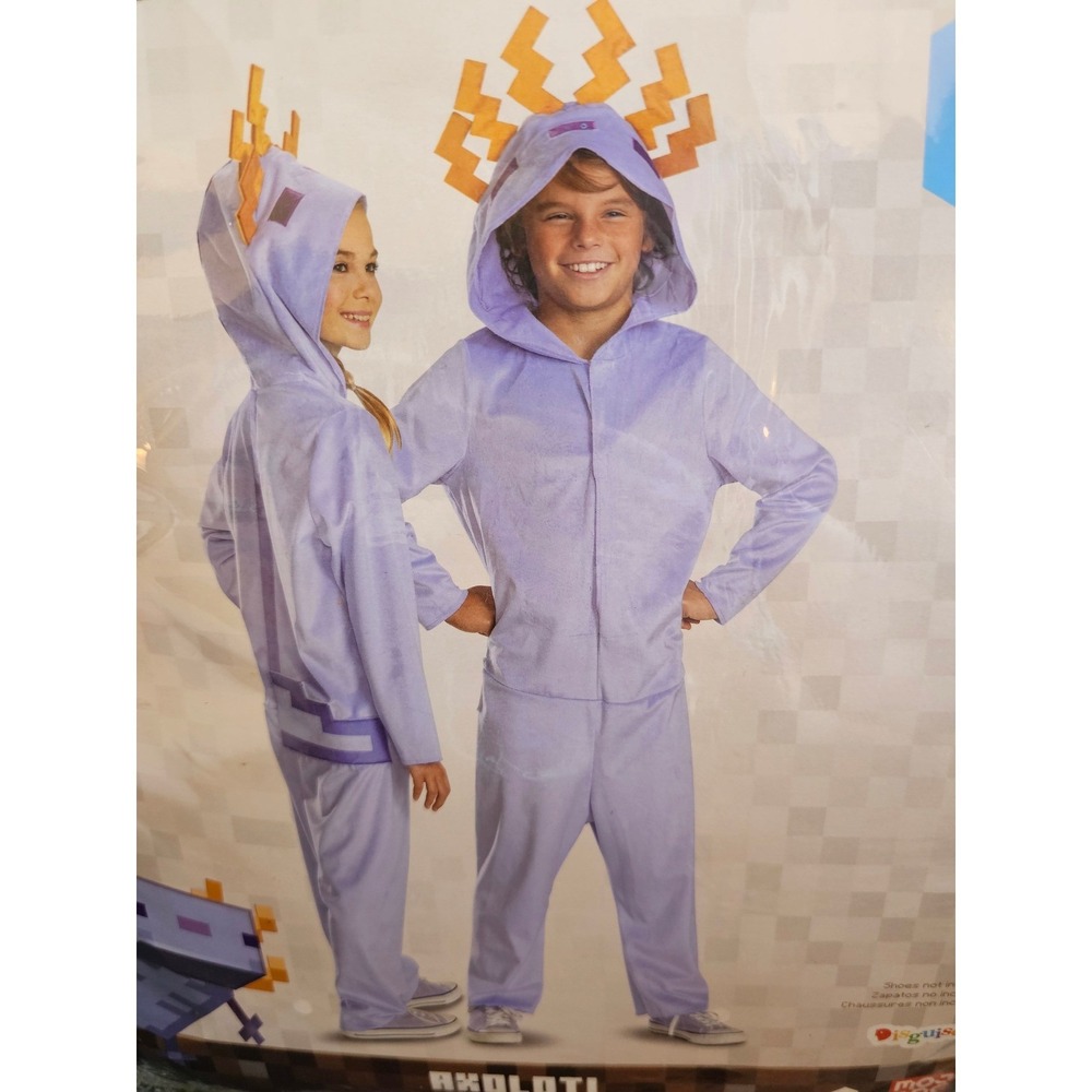 Minecraft Axolotl Child Costume Hooded Jumpsuit Size L 10-12‎ Halloween